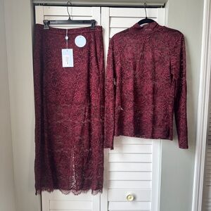 Hill House Home NWT burgundy plum wine Pia top and Olympia skirt Large